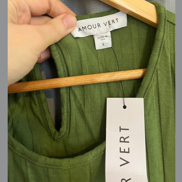 AMOUR VERT NWT Kelly Ribbed Open Back Long MIDI Dress in Pear | L NWT - Picture 8 of 8